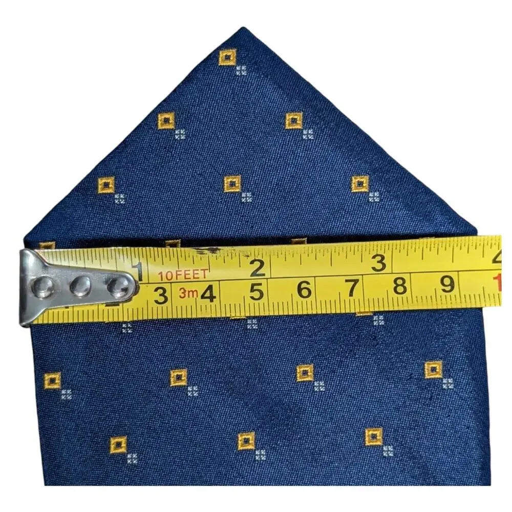 Lauren Ralph Lauren Tie Mens Classic Blue Yellow Foulard Silk Embroidered‎ 56.5